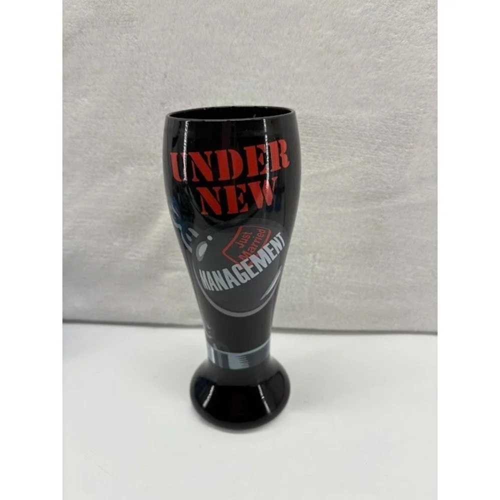 TOP SHELF Pilsner Beer‎ Glass  Handpainted Just Married  Under New Management